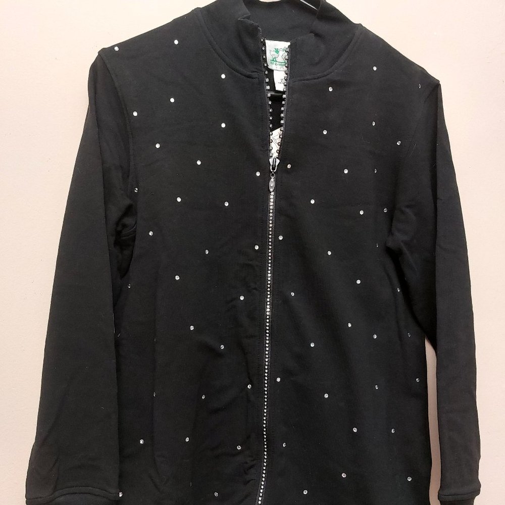 Quacker Factory Rhinestone Zip Up w Rhinestone Zipper - NWT - S - Christmas